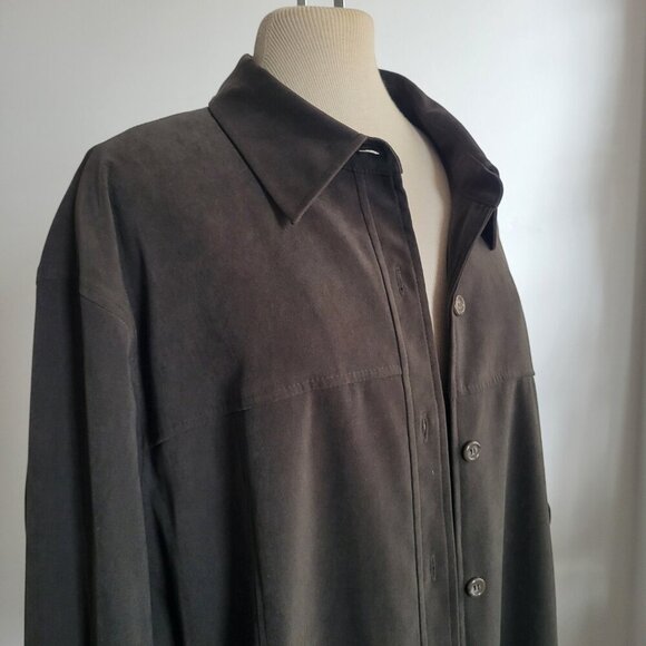 Talbots Stretch Dark Olive Green Microfiber Button-Up Shirt Jacket Shacket (2X) - Picture 4 of 16